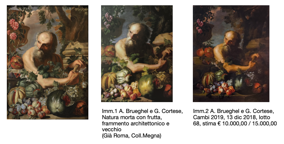 Ritratto del filosofo greco Diogene con composizione di frutta e fiori